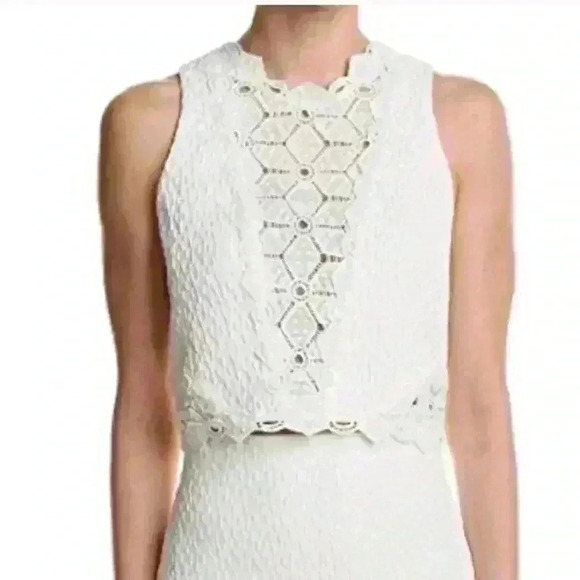 Rebecca Taylor “Dia” Eyelet Lace Cropped White Sleeveless Top Size 2 EUC! - Picture 3 of 12